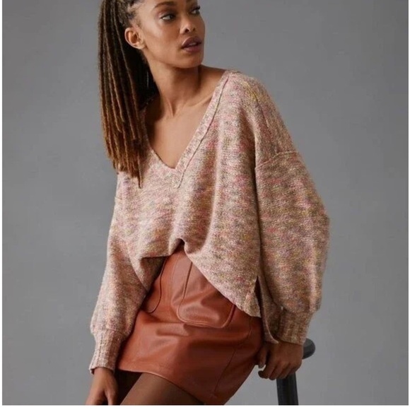 Pilcro Anthropologie Deep V neck Knit Sweater Size Small New - Picture 3 of 10